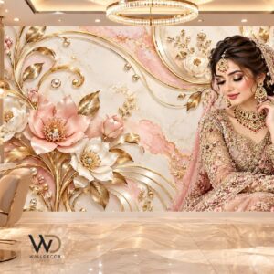 Luxury Pakistani Bridal Wallpaper – Floral Beauty Salon Wall Mural