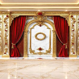 Luxury Red Velvet Curtain Royal Wall Mural in Karachi