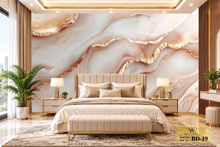 Luxury White & Gold Marble Wave Bedroom Wallpaper – Premium Wall Decor Pakistan