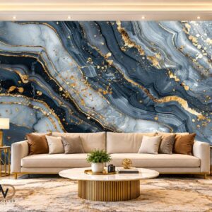 Midnight Blue & Gold Marble Wallpaper – MW-08