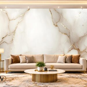 Minimalist White Marble Wallpaper with Gold Veins – MW-16