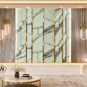 Mint Green Marble & Gold Vein Wall Panel Design in Karachi