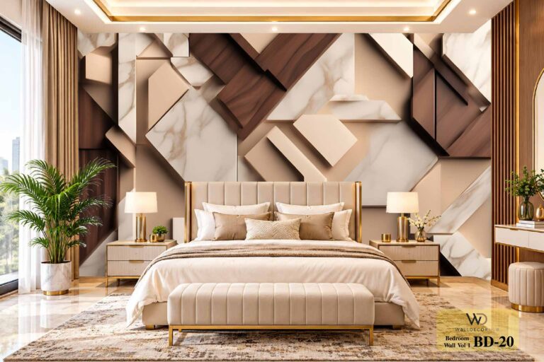Modern Beige Geometric 3D Bedroom Wallpaper – Wallpaper Printing Karachi, Pakistan