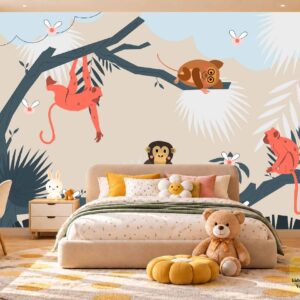 Monkey Jungle Adventure Kids Wallpaper – Kids Room Decor