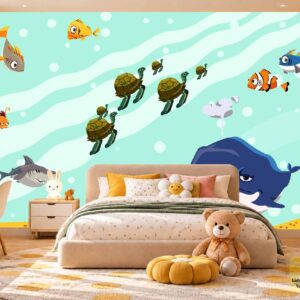 Ocean Turtle Adventure Kids Wallpaper – Underwater Wall Decor