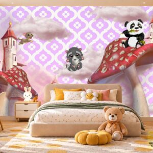 Panda Mushroom Forest Kids Wallpaper – Kids Room Decor