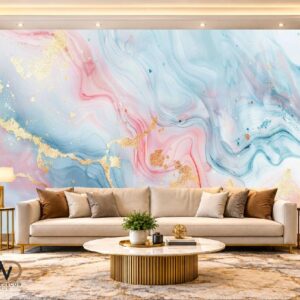 Pastel Pink & Blue Abstract Marble Wallpaper – MW-18
