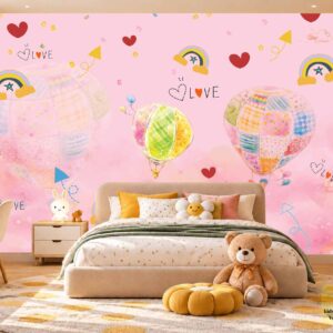 Pink Rainbow & Hot Air Balloon Kids Wallpaper – Karachi