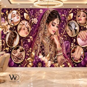 Purple Bridal Makeup Collage Wallpaper – Ladies Beauty Parlour Decor