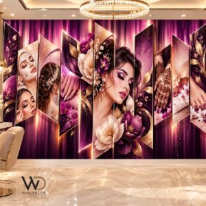 Purple Glamour Beauty Wallpaper – 3D Makeup Salon Wall Decor