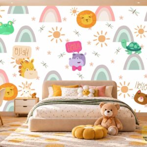 Rainbow Animals Kids Wallpaper – Colorful Kids Room Design