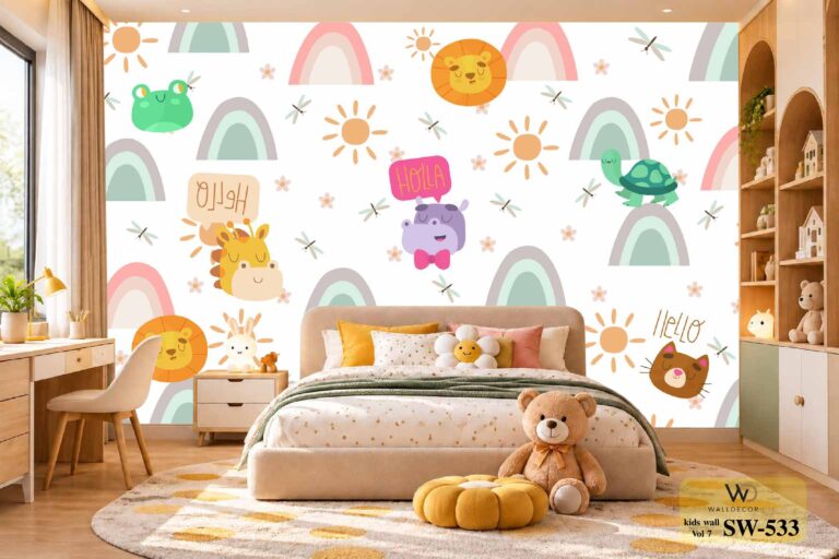 Rainbow Animals Kids Wallpaper – Colorful Kids Room Design