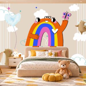 Rainbow & Cute Animals Kids Wallpaper – Nursery Wall Decor