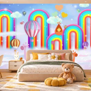 Rainbow Hot Air Balloon Kids Wallpaper – Colorful Wall Design