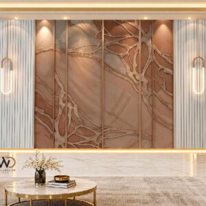 Rose Gold Marble & Tree Art Luxury Wall Panel in Karachi