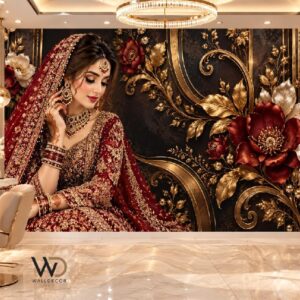 Royal Maroon Bridal Wallpaper – Premium Beauty Parlour Wall Decor