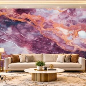 Royal Purple & Gold Abstract Marble Wallpaper – MW-05
