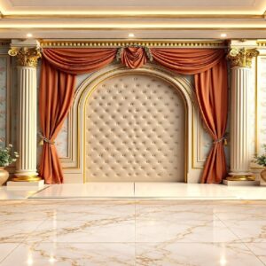 Rust Orange Curtain & Cream Tufted Wallpaper in Karachi