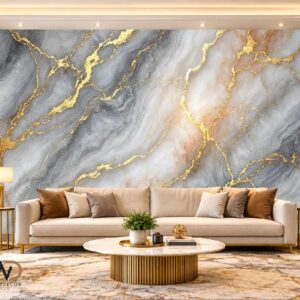 Silver Grey & Gold Marble Wall Mural – MW-17