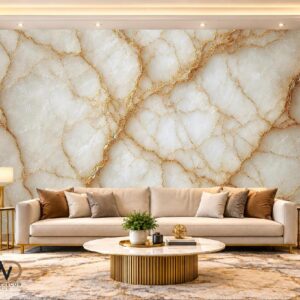 White & Gold Cracked Marble Wallpaper – MW-13