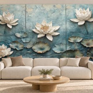 White Lotus & Teal Botanical Wallpaper