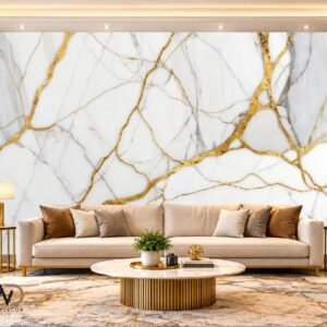 White Marble Wallpaper with Gold Veins – MW-04