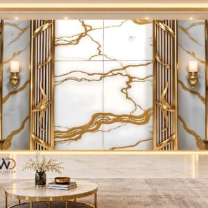 White Marble with Gold Veins Luxury Wall Panel in Karachi